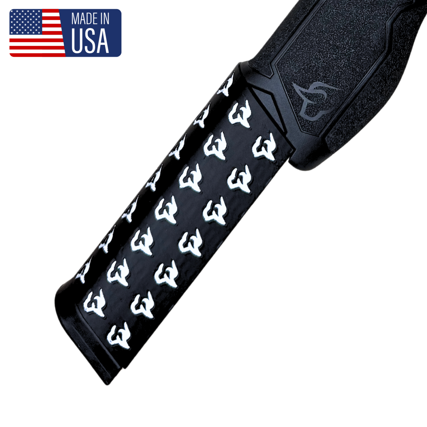 TX22 34 round ProMag mag sleeve, black and white bull logo