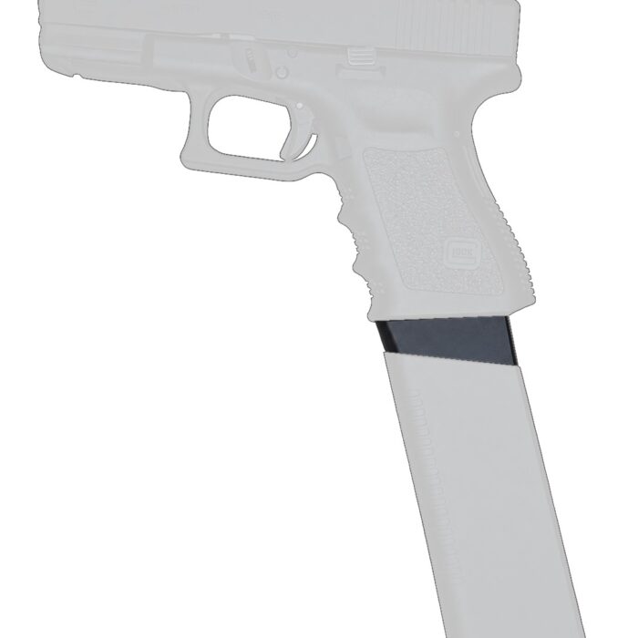 Glock 19 mag gap filler shown solid with gun and KRISS MagEx2 mag see-through, Made in USA